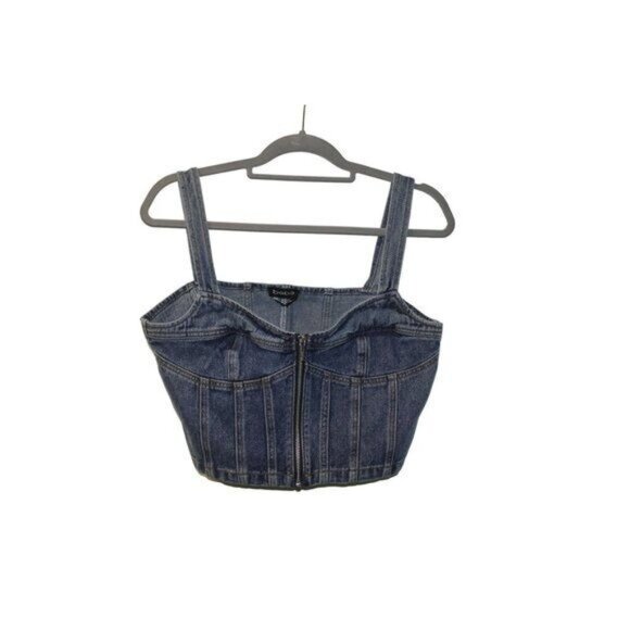 NWT bebe Multi Seam Zip Front Denim Bustier Top Size Large MSRP $98 New - Picture 10 of 11
